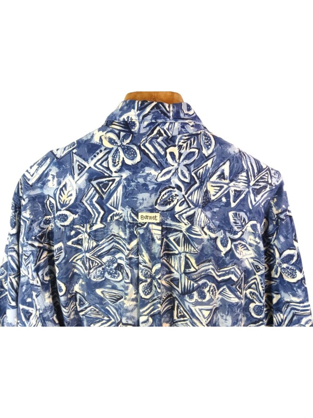 Trading Sunset Blue White Hawaiian Shirt XL Short Sleeve Button Mens Batik Print - Picture 7 of 9